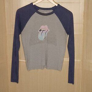 The Rolling Stones Grey Blue Cropped Thermal Top Small